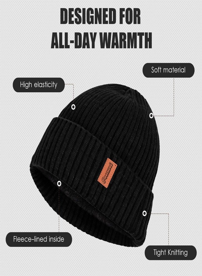 POONWEI Unisex Fleece-Lined Knitted Beanie Hat, Winter Warm and Fashionable Cuffed Cap for Men Women (US, Alpha, One Size, Black) - Image 5